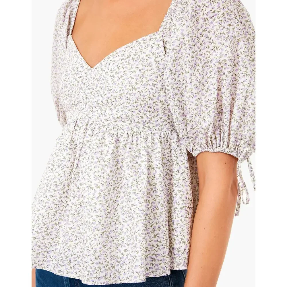 Tuckernuck White Floral Puff-Sleeve Peplum Blouse